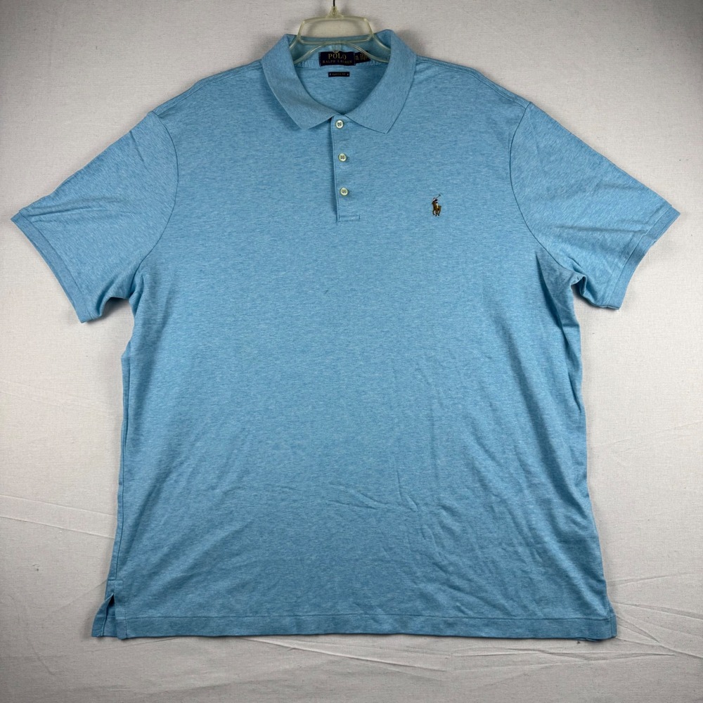 Polo Ralph Lauren Mens XL Classic Fit Short Sleeve Polo Shirt Light Blue Heather